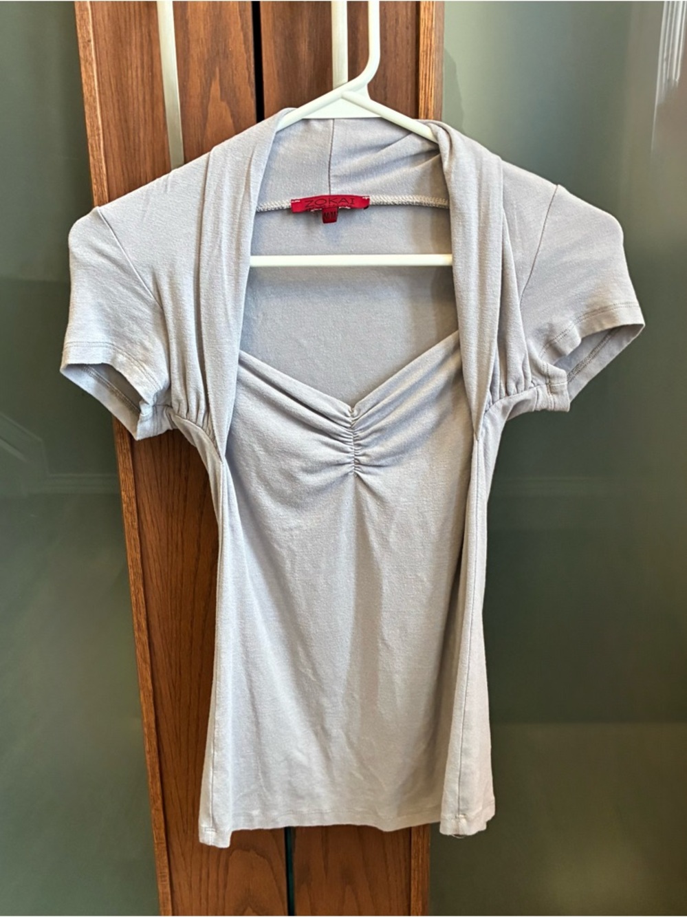 Light Gray Ruched V-Neck Short Sleeve Women's Top